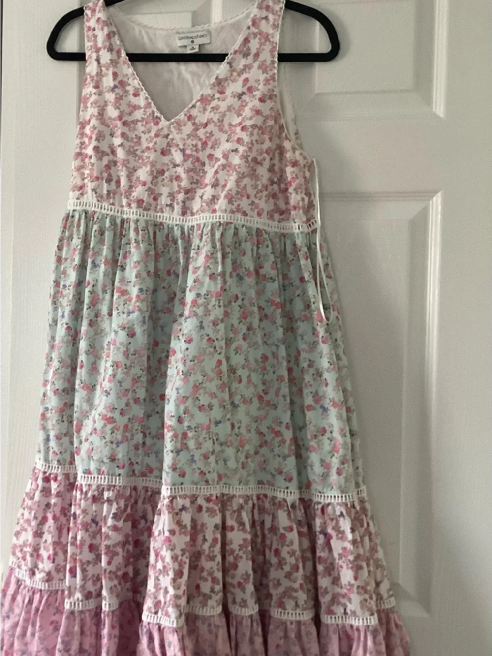 LoveShackFancy Pink and Mint Tiered Floral Midi Dress - Picture 5 of 5